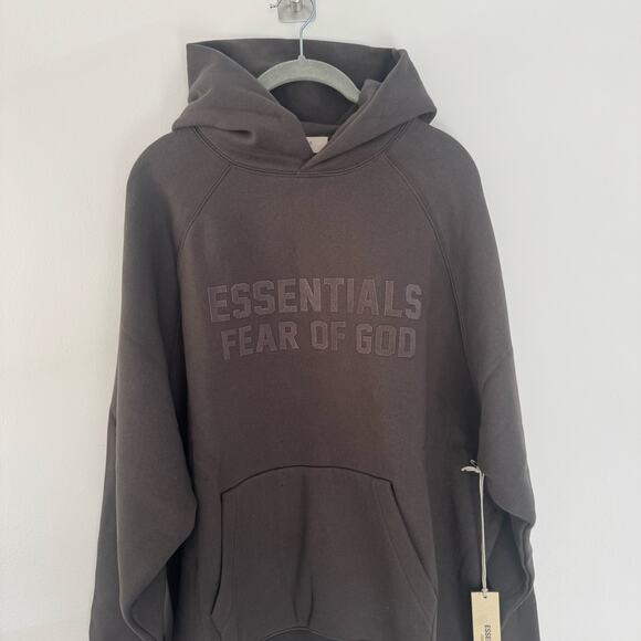 Fear of God Essentials Pull Over Hoodie in Off Black - Picture 3 of 8
